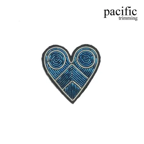 1 1/2" Zari Embroidery Heart Blue Emblem Patch Sew On