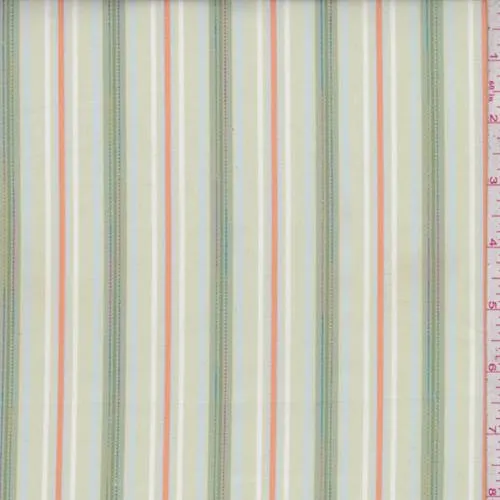 1 1/4 YD PC-Pale Green/Avocado/Orange Stripe Shirting Fabric