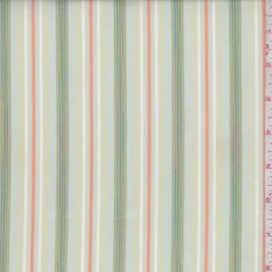 1 1/4 YD PC-Pale Green/Avocado/Orange Stripe Shirting Fabric