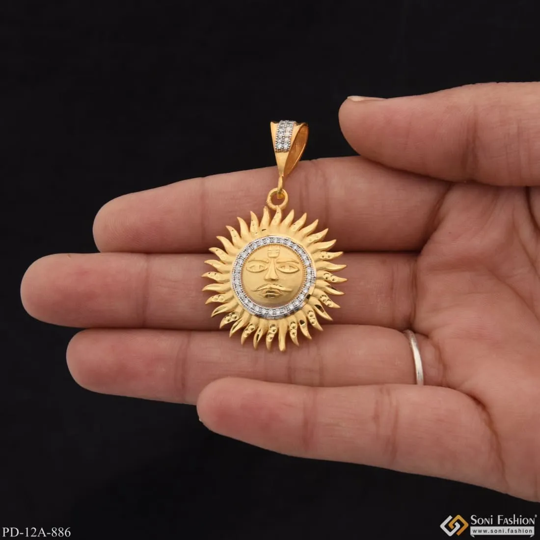 1 Gram Gold - Sun with Diamond High-Quality Gold Plated Pendant - Style A886