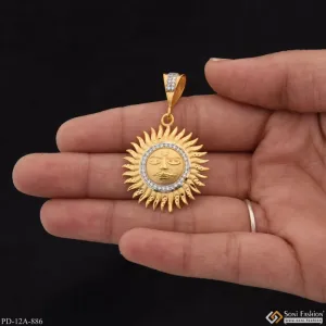 1 Gram Gold - Sun with Diamond High-Quality Gold Plated Pendant - Style A886