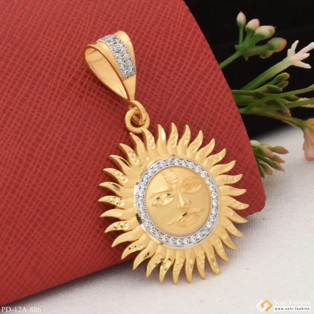 1 Gram Gold - Sun with Diamond High-Quality Gold Plated Pendant - Style A886