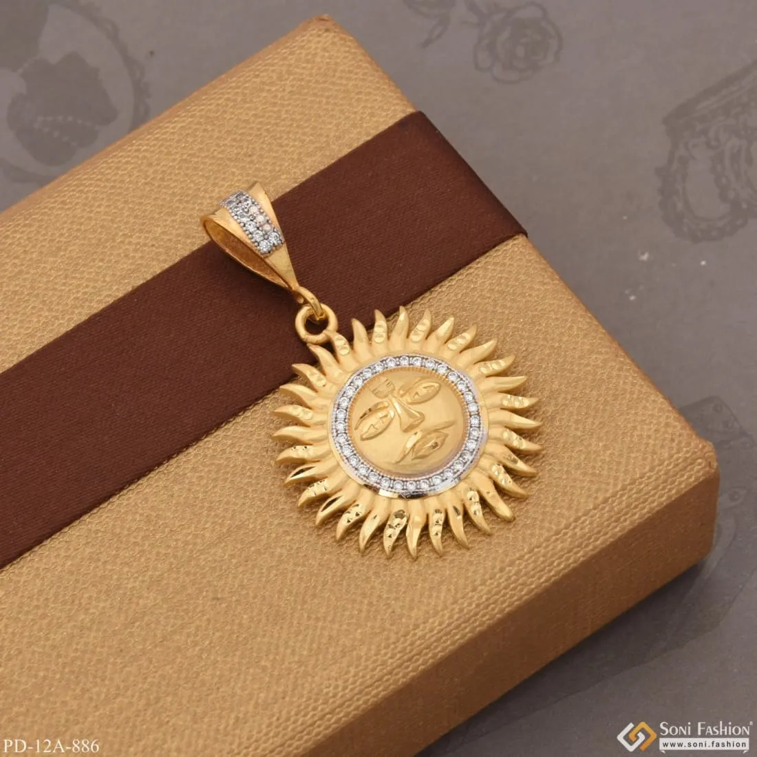 1 Gram Gold - Sun with Diamond High-Quality Gold Plated Pendant - Style A886