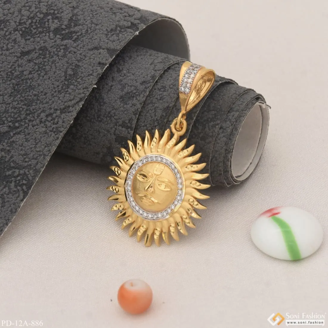 1 Gram Gold - Sun with Diamond High-Quality Gold Plated Pendant - Style A886