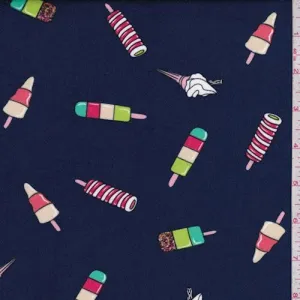 1 YD PC-Navy Ice Cream Treat Double Brushed Jersey Knit Fabric