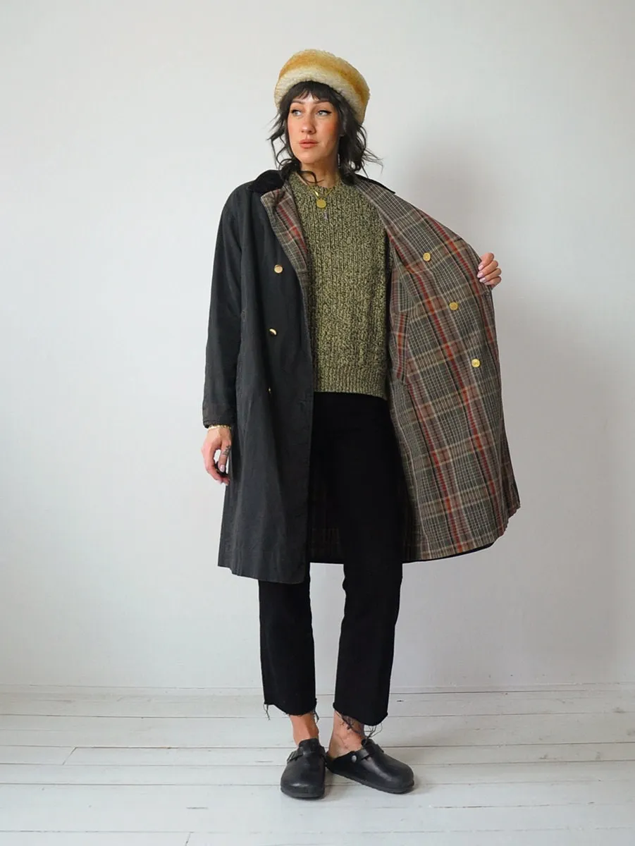 1940's Plaid & Black Reversible Trench Coat