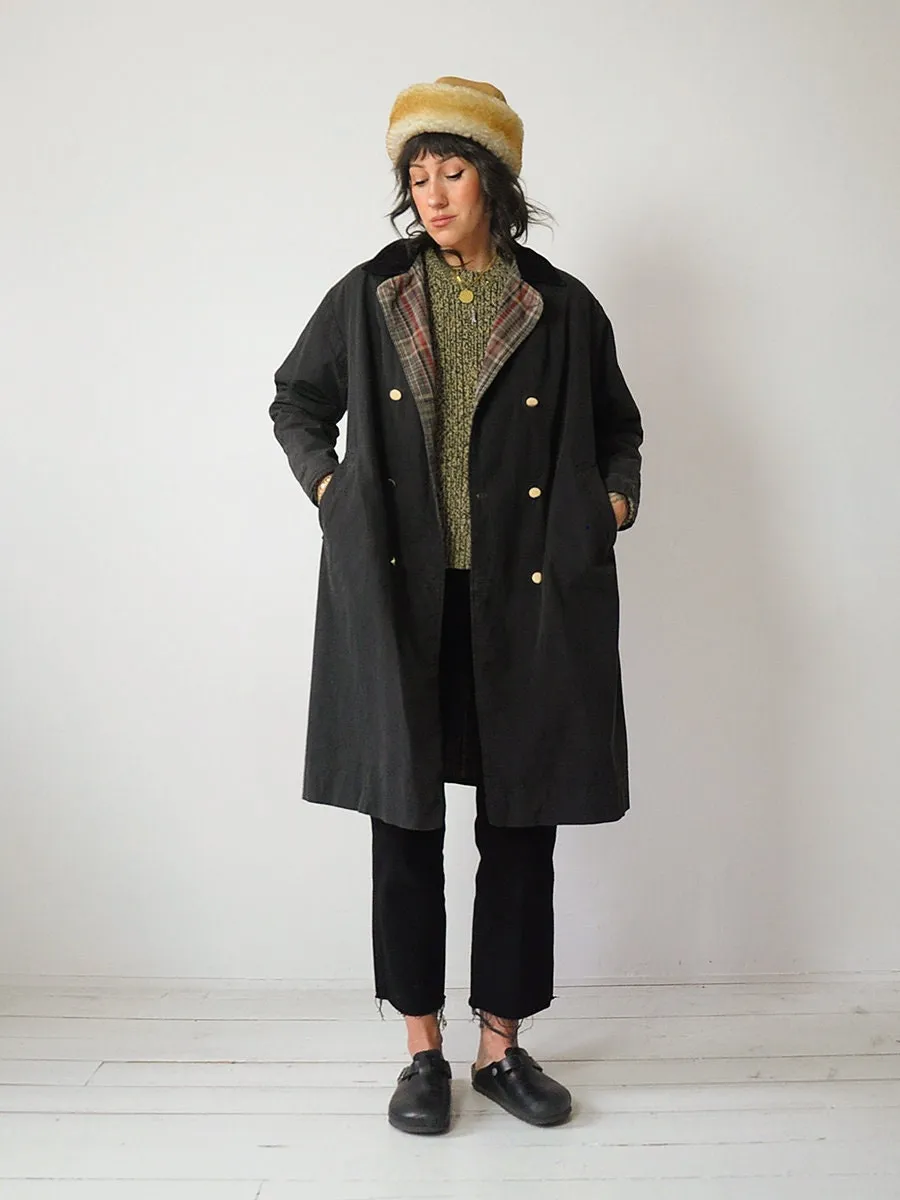 1940's Plaid & Black Reversible Trench Coat