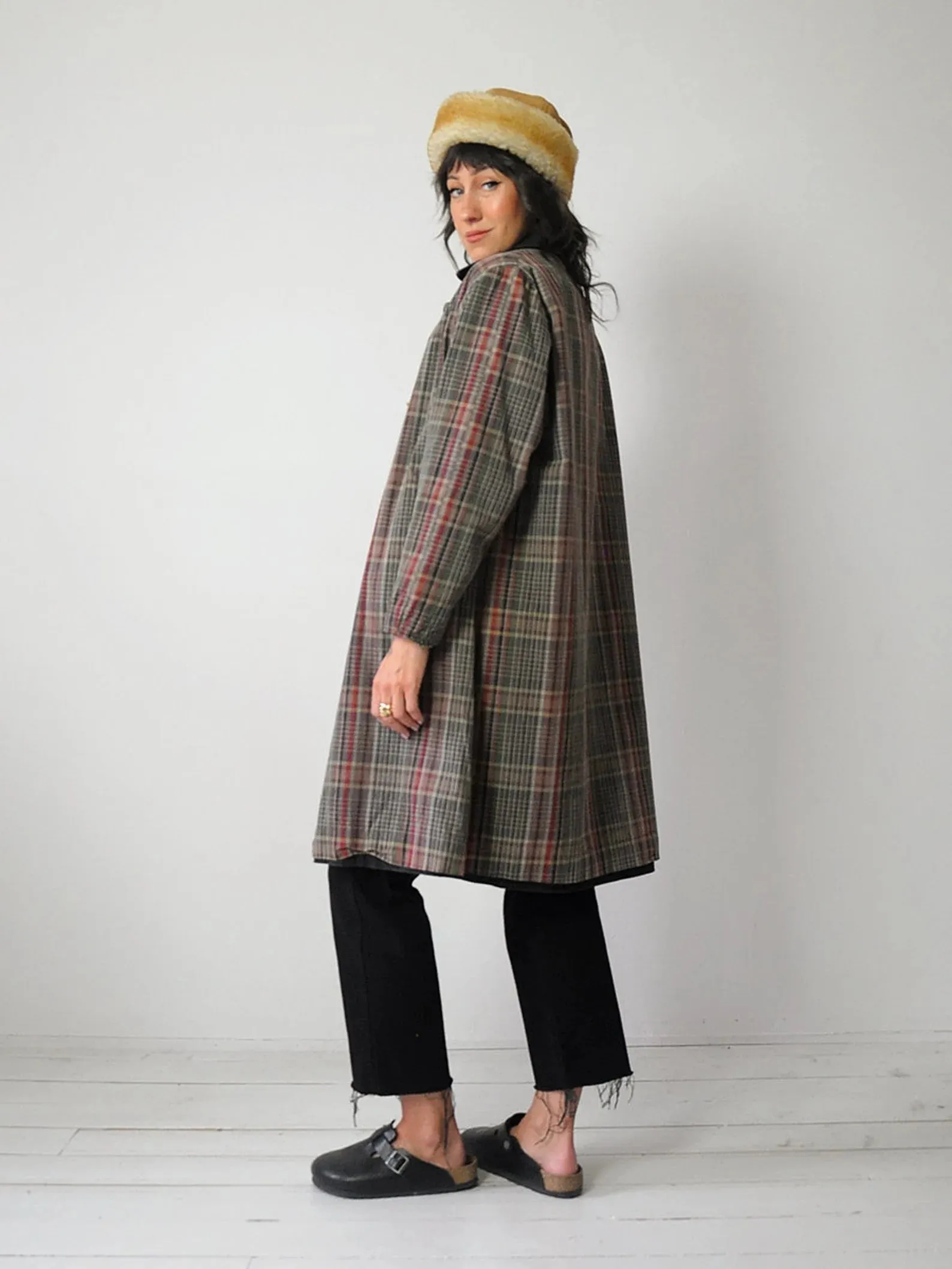 1940's Plaid & Black Reversible Trench Coat