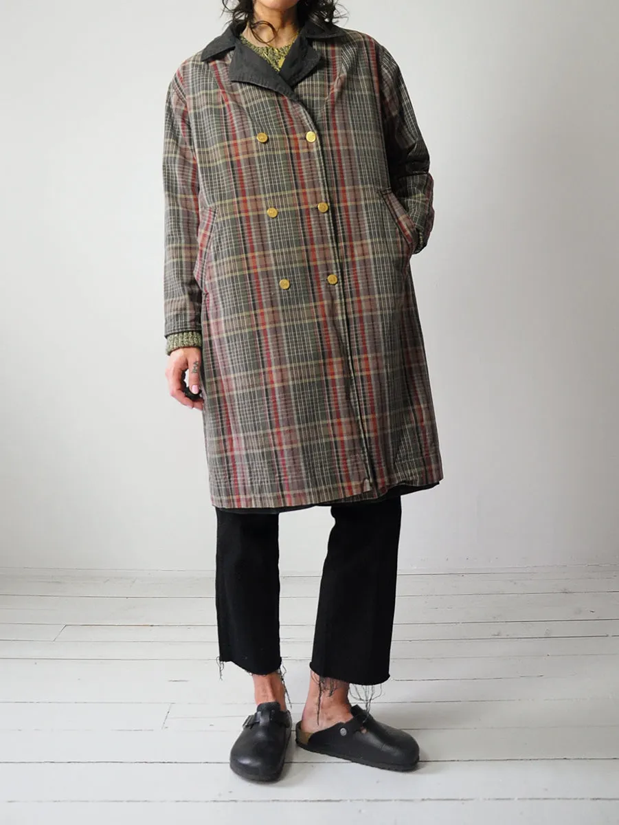 1940's Plaid & Black Reversible Trench Coat