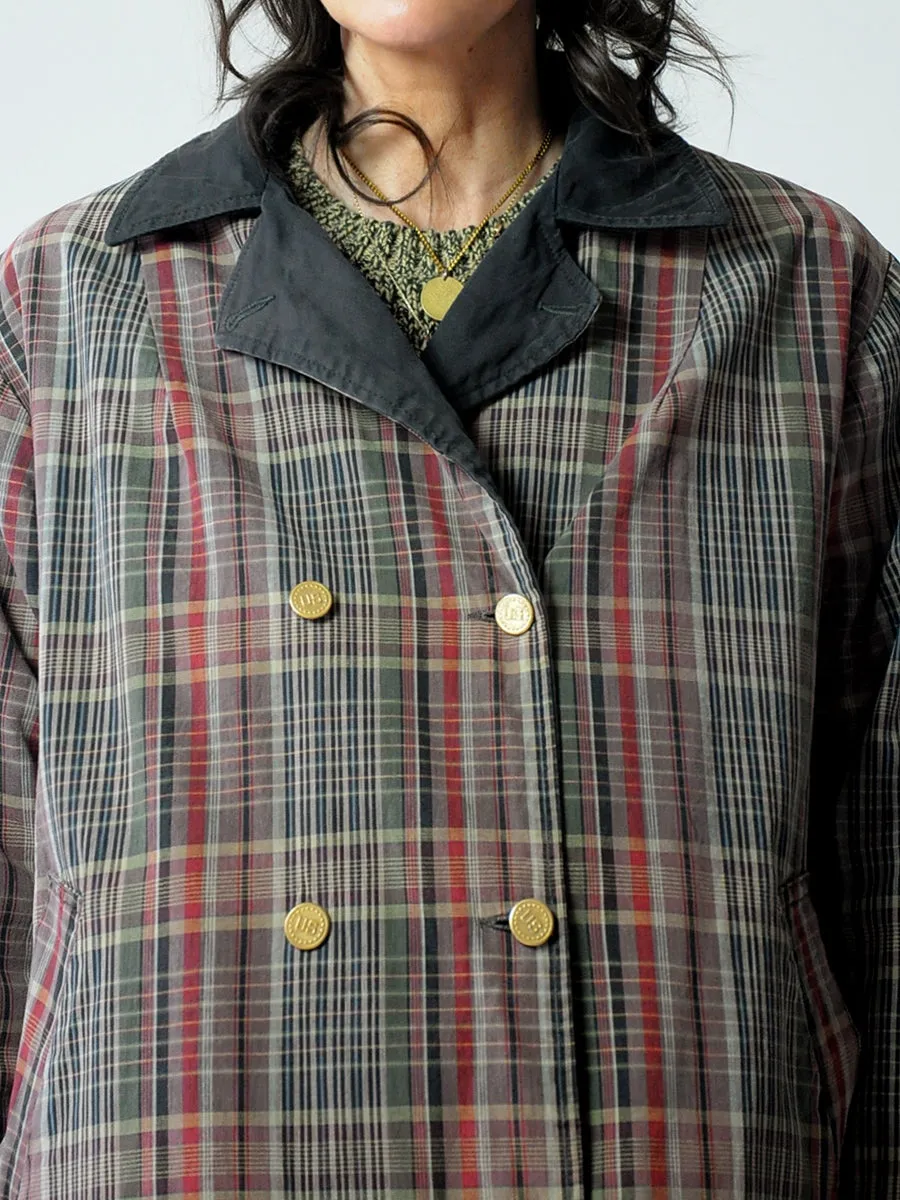 1940's Plaid & Black Reversible Trench Coat