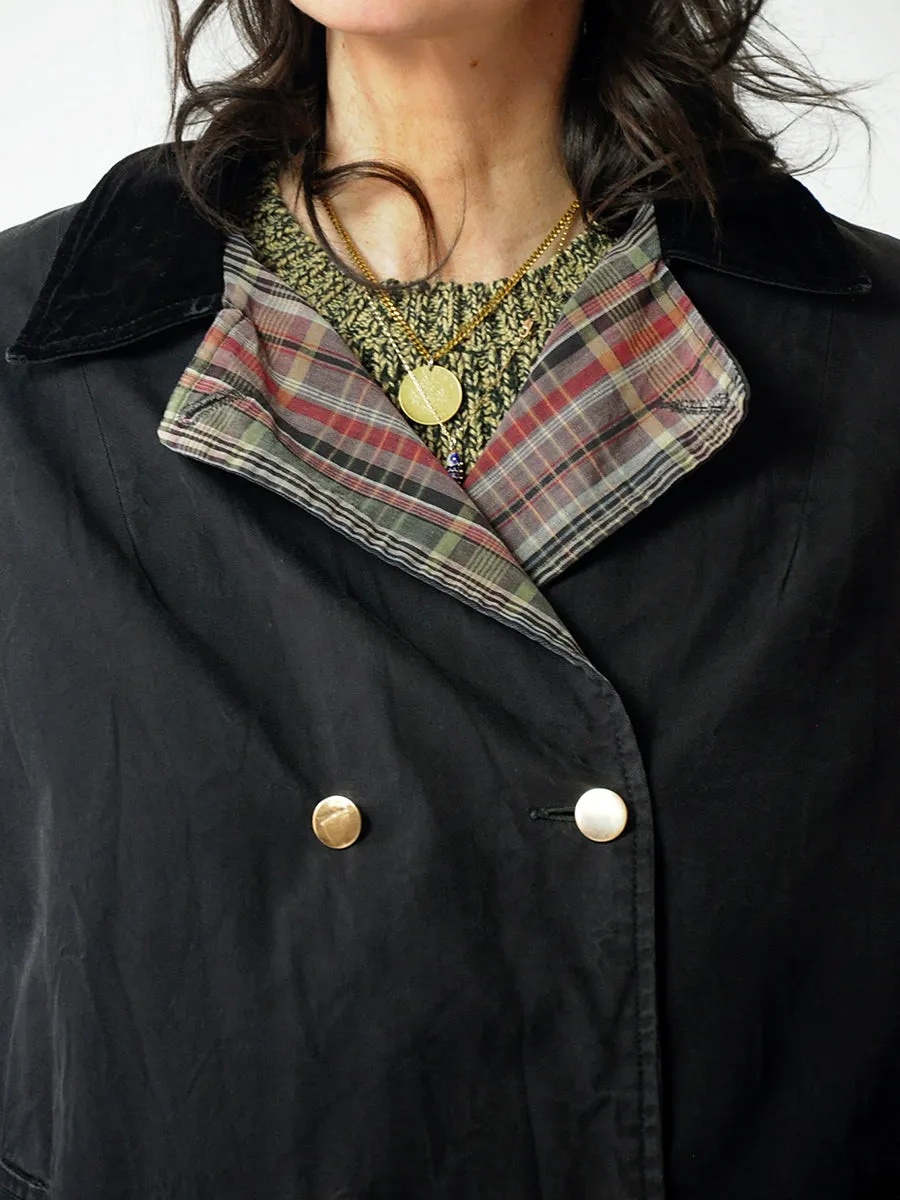 1940's Plaid & Black Reversible Trench Coat