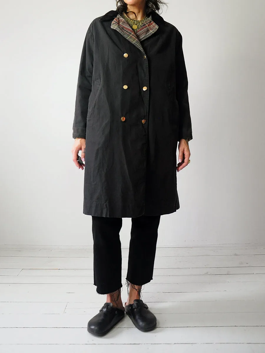 1940's Plaid & Black Reversible Trench Coat