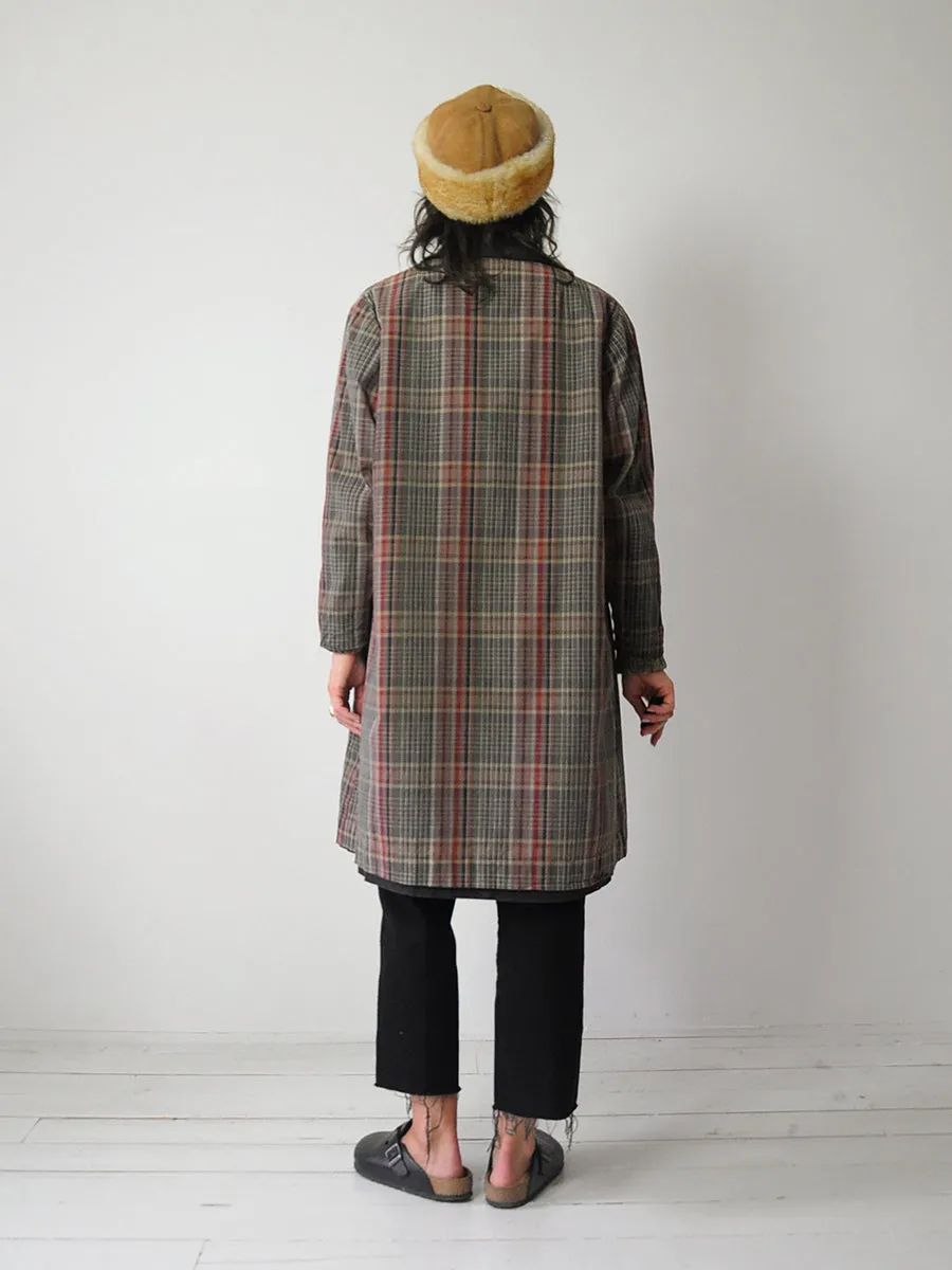 1940's Plaid & Black Reversible Trench Coat