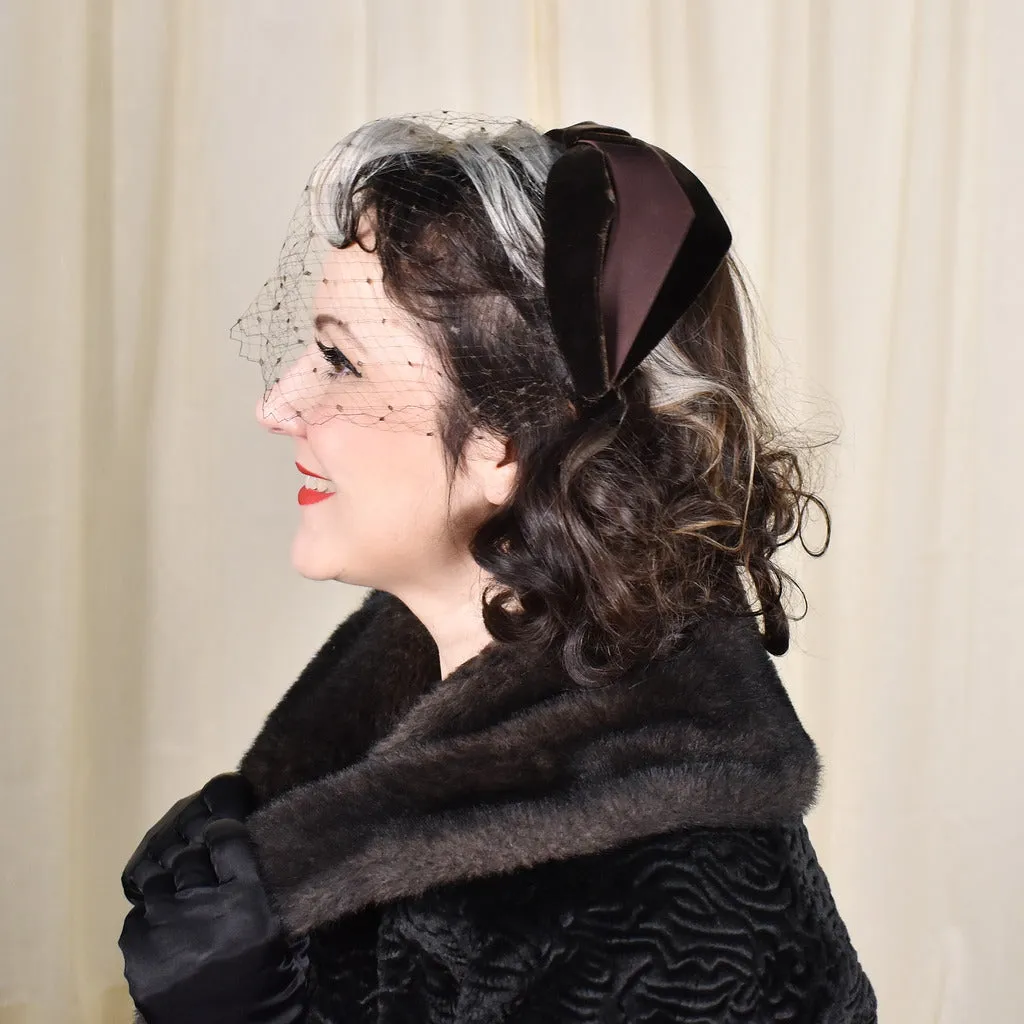 1950s Brown Velvet Vintage Crescent Hat