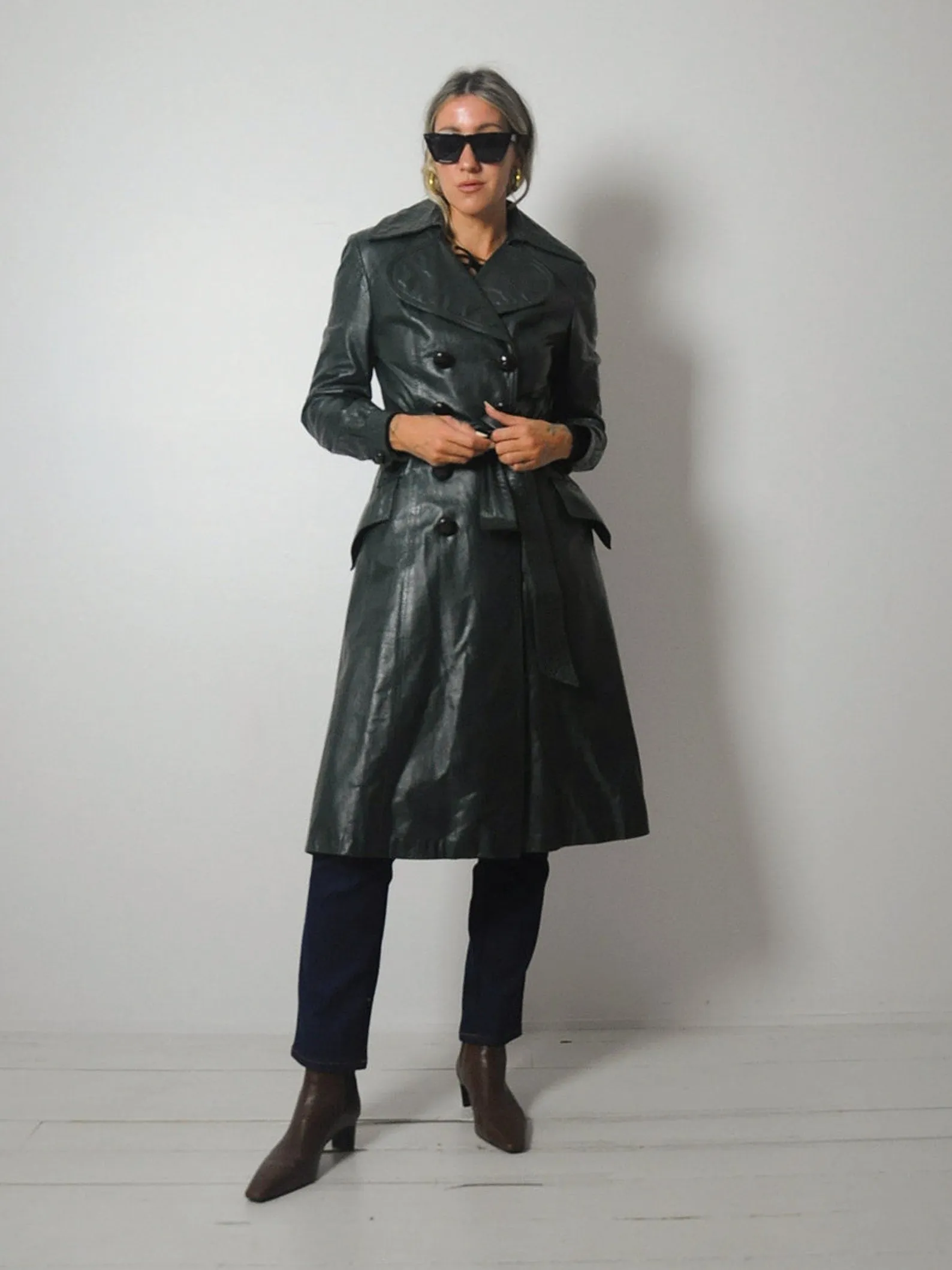 1970's Hunter Leather Trench Coat