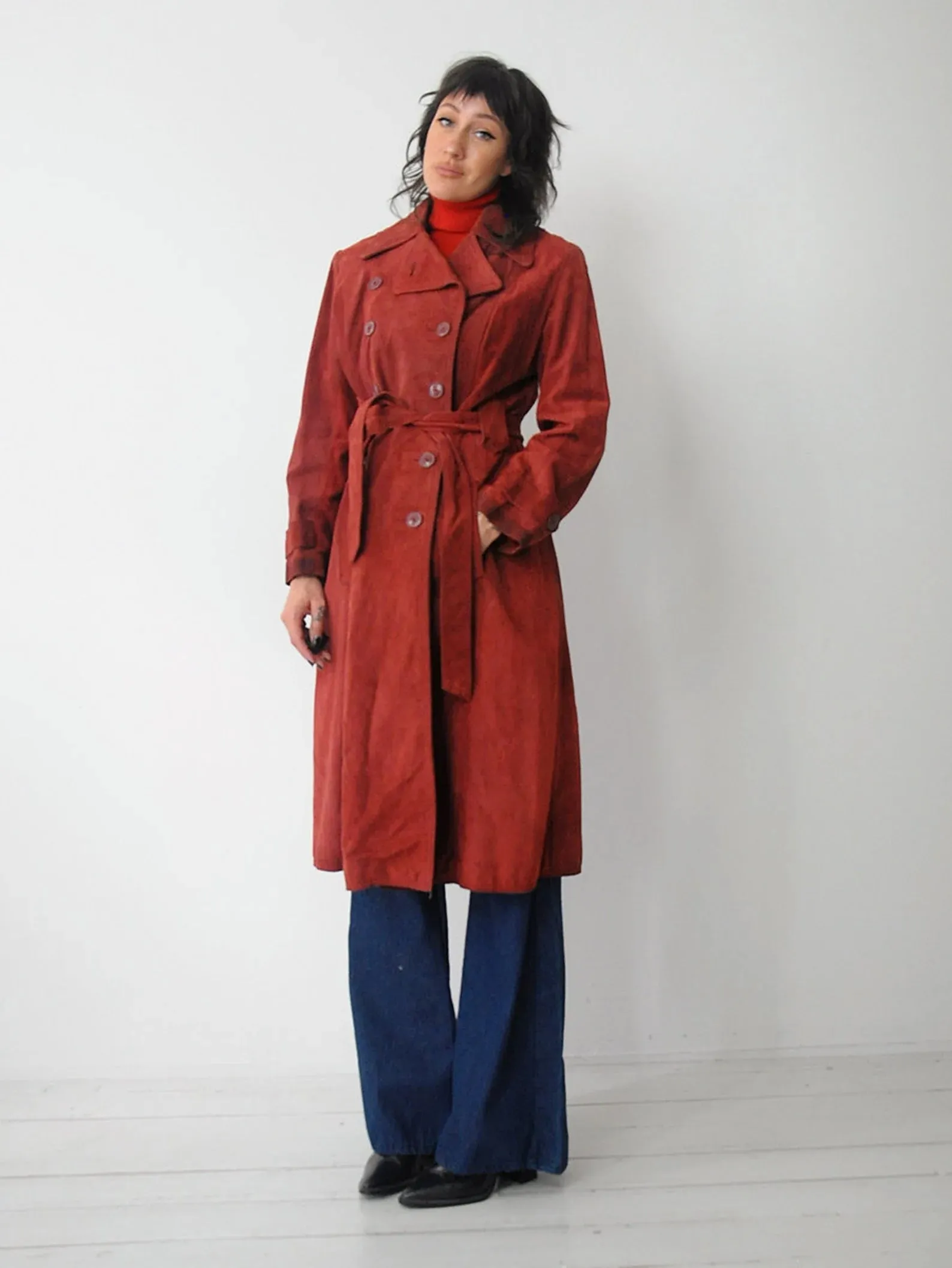 1970's Maroon Suede Trench Coat