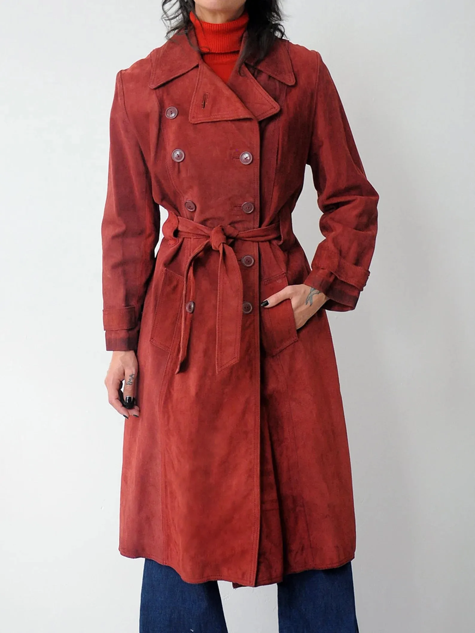 1970's Maroon Suede Trench Coat