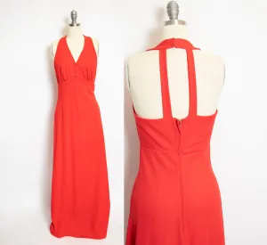 1970s Maxi Dress Red Low Back Small