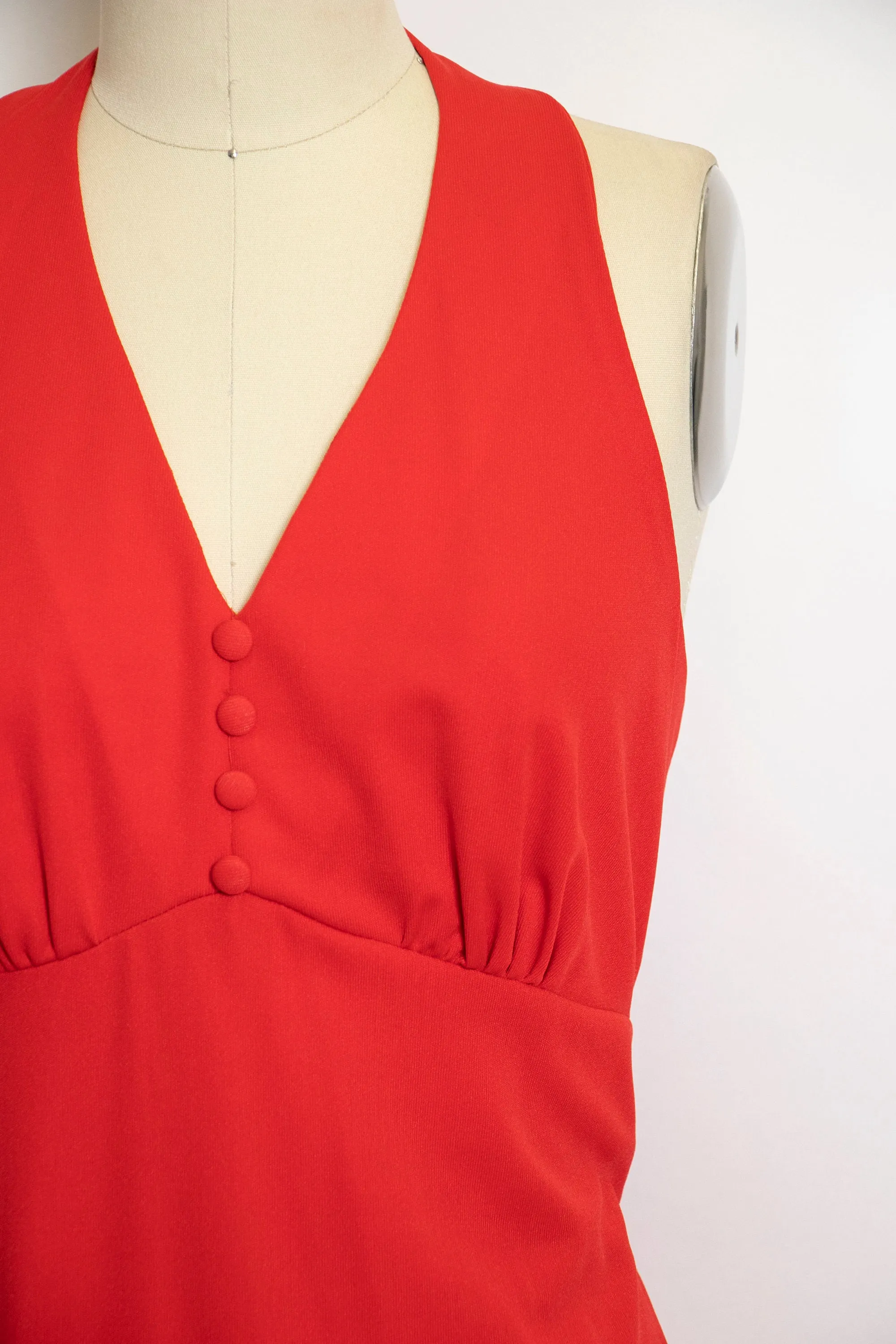 1970s Maxi Dress Red Low Back Small