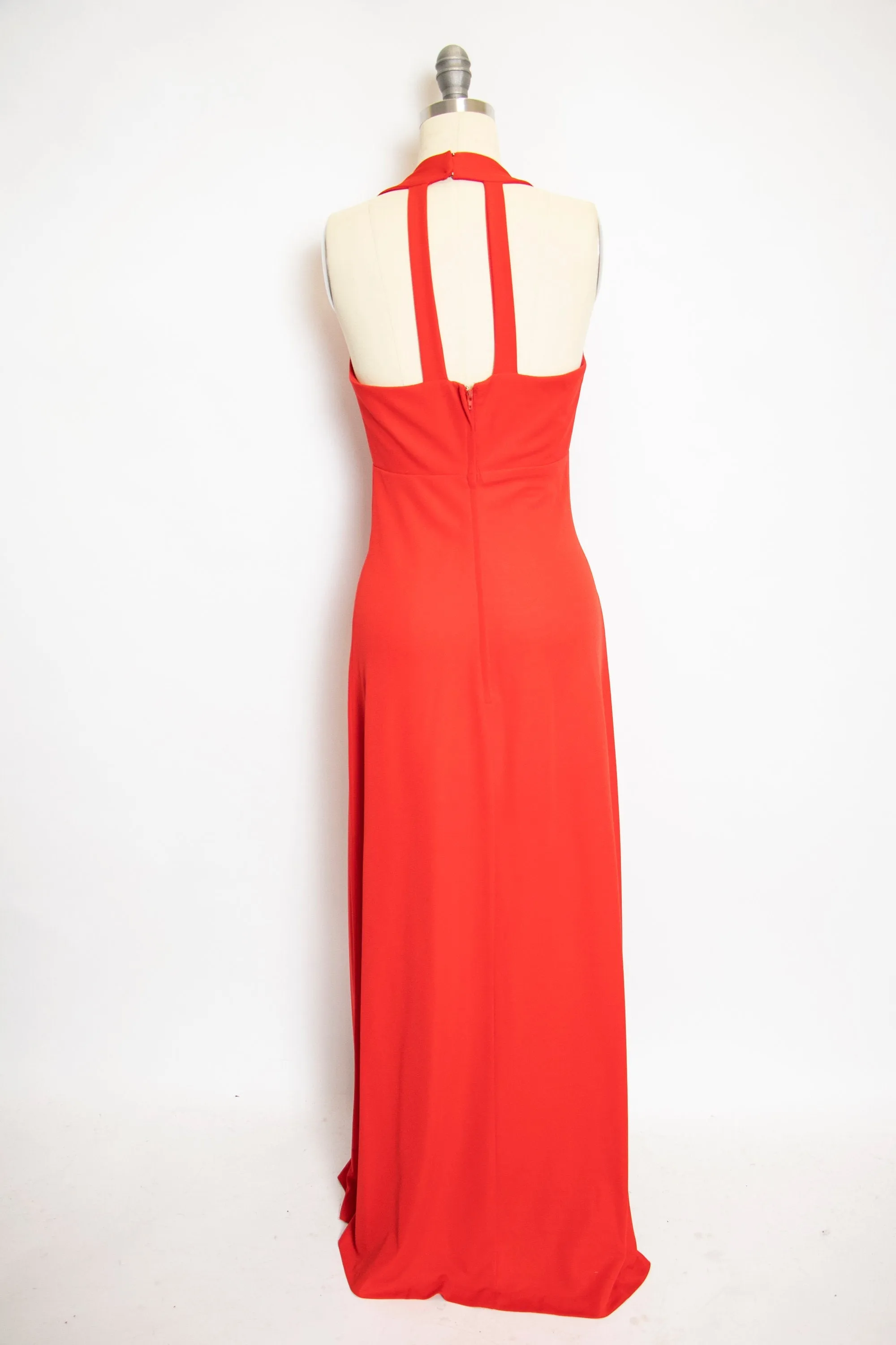 1970s Maxi Dress Red Low Back Small