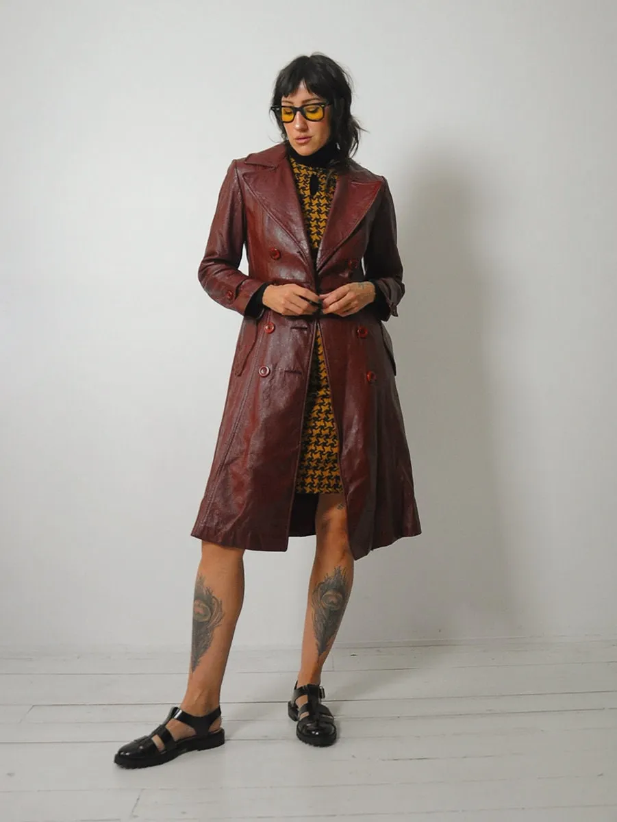 1970's Merlot Leather Trench Coat