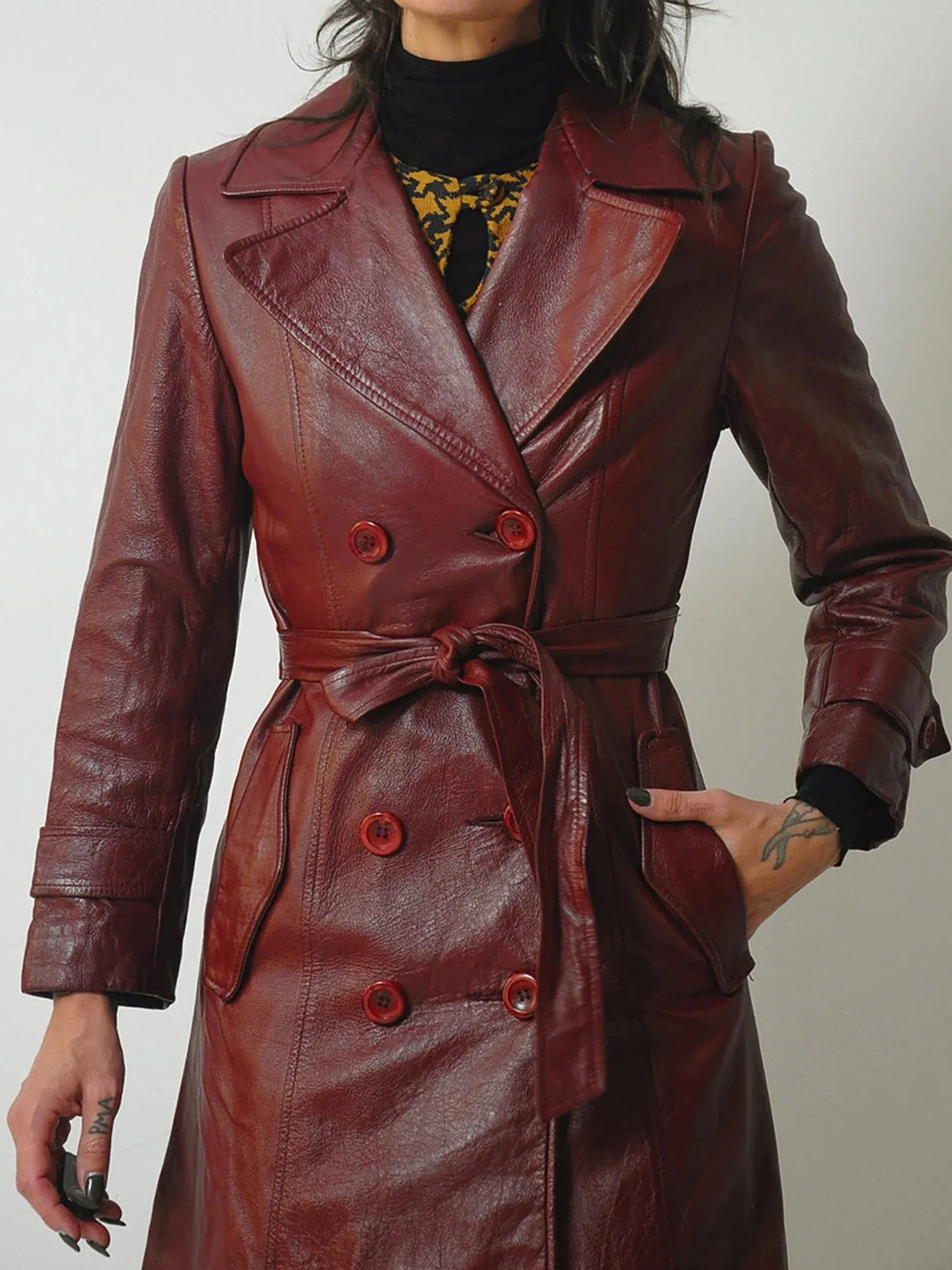 1970's Merlot Leather Trench Coat