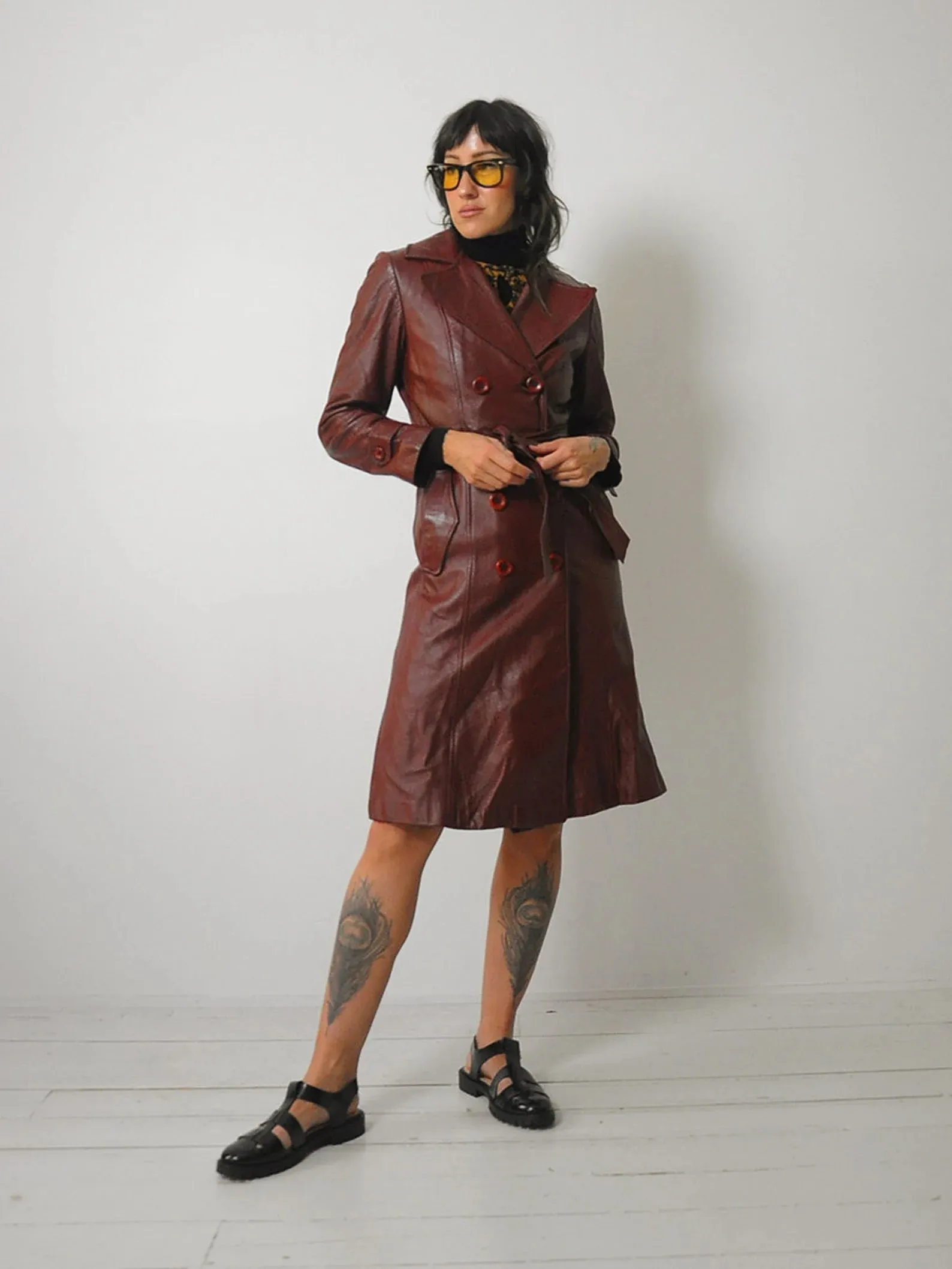 1970's Merlot Leather Trench Coat