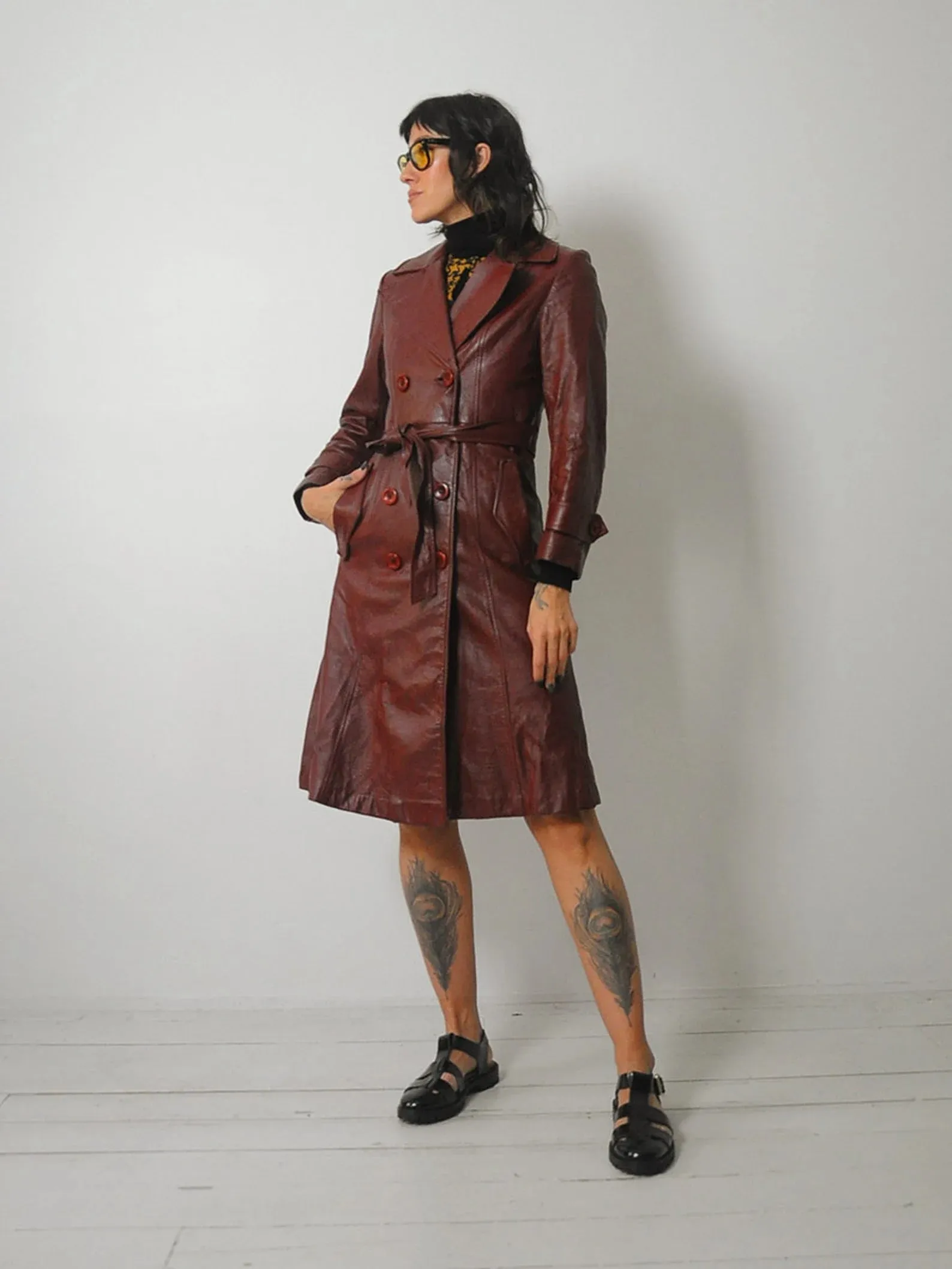 1970's Merlot Leather Trench Coat