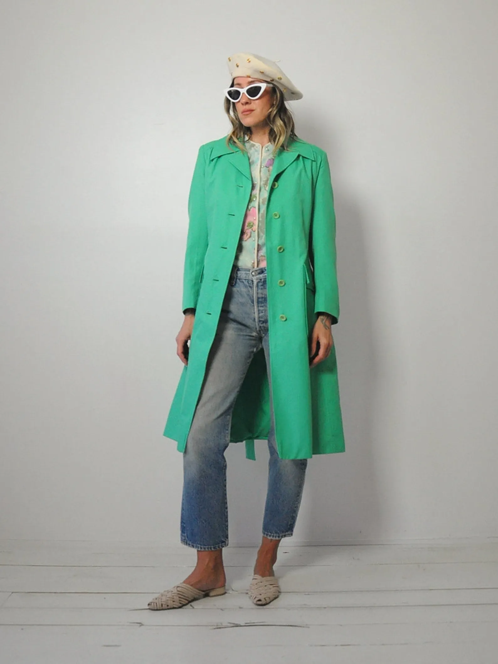 1970's Spring Green Trench Coat