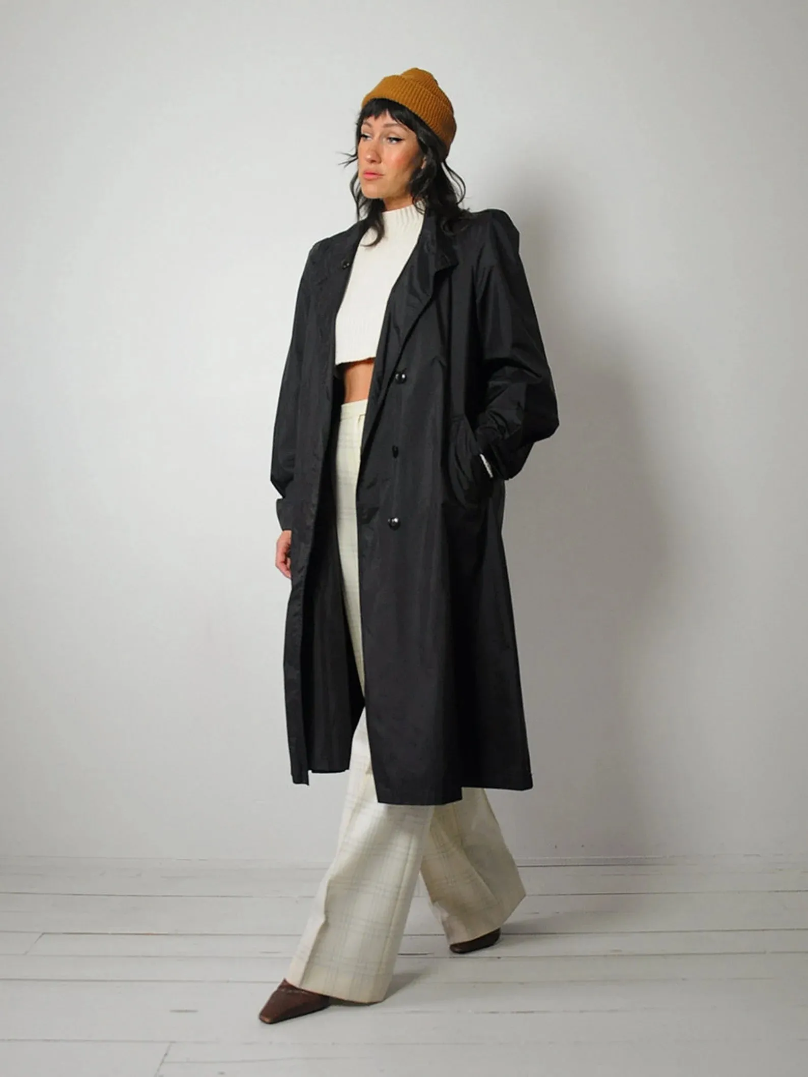 1980's Black Swing Raincoat