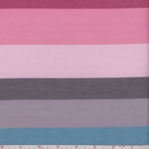 2 YD PC-Lilac/Blue/Black Multi Stripe Baby French Terry Knit Fabric