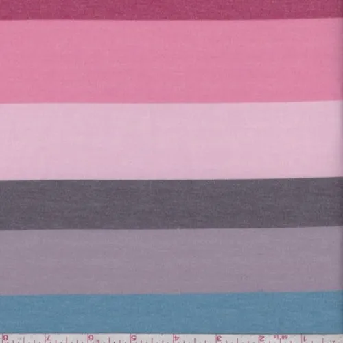 2 YD PC-Lilac/Blue/Black Multi Stripe Baby French Terry Knit Fabric