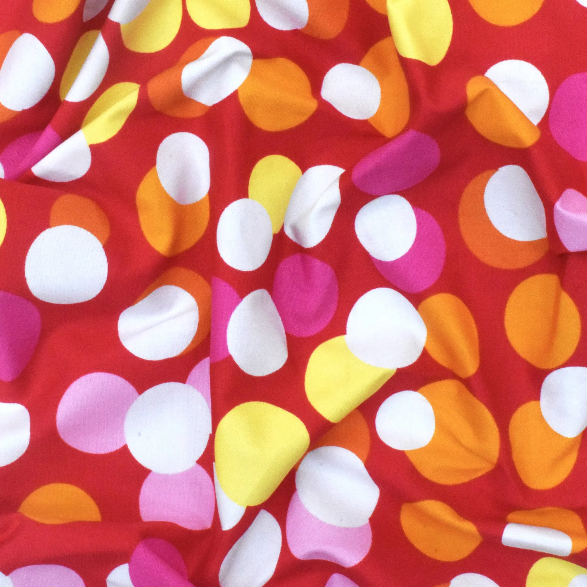 3 1/8 YD PC-Red-Yellow-Multi Party Dots Printed Stretch Broadcloth Fabric