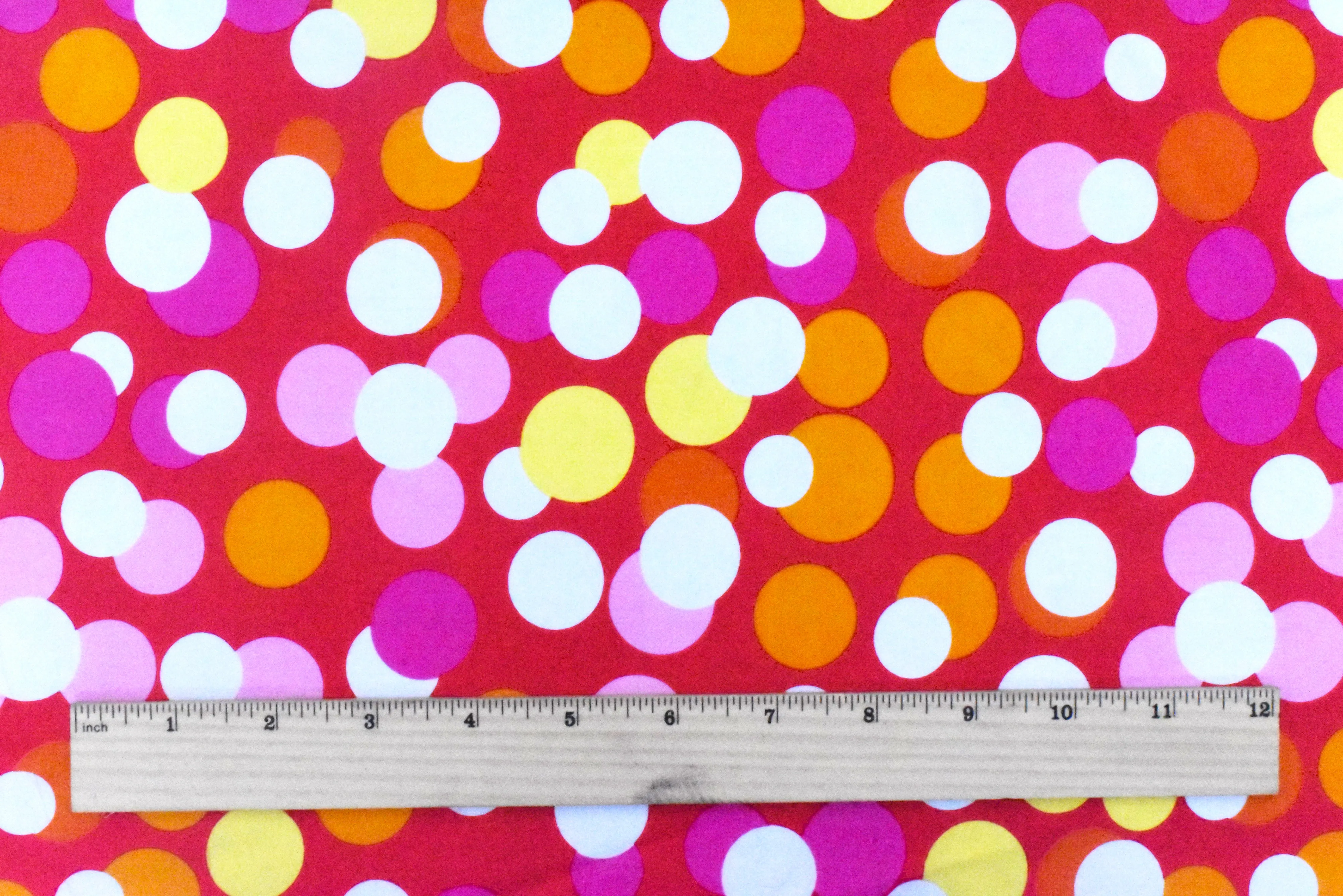 3 1/8 YD PC-Red-Yellow-Multi Party Dots Printed Stretch Broadcloth Fabric