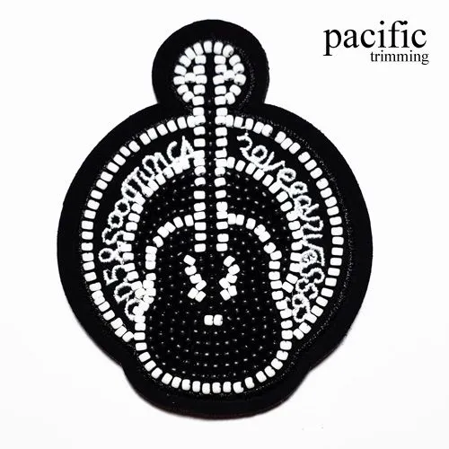 3 3/8" Beaded Guitar Patch Sew On : PA190144