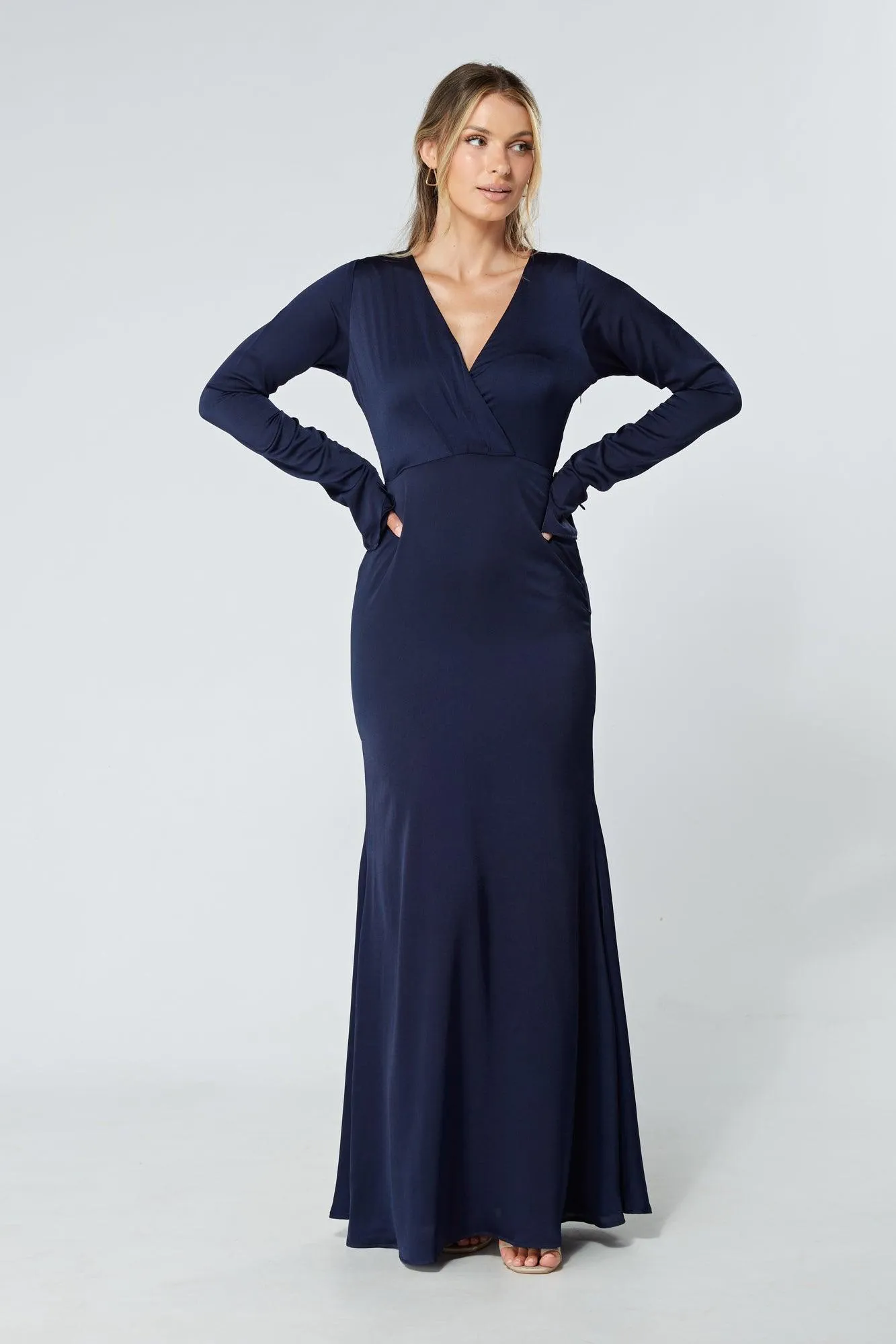 Alessandra Navy Satin-Feel Crepe Maxi Dress