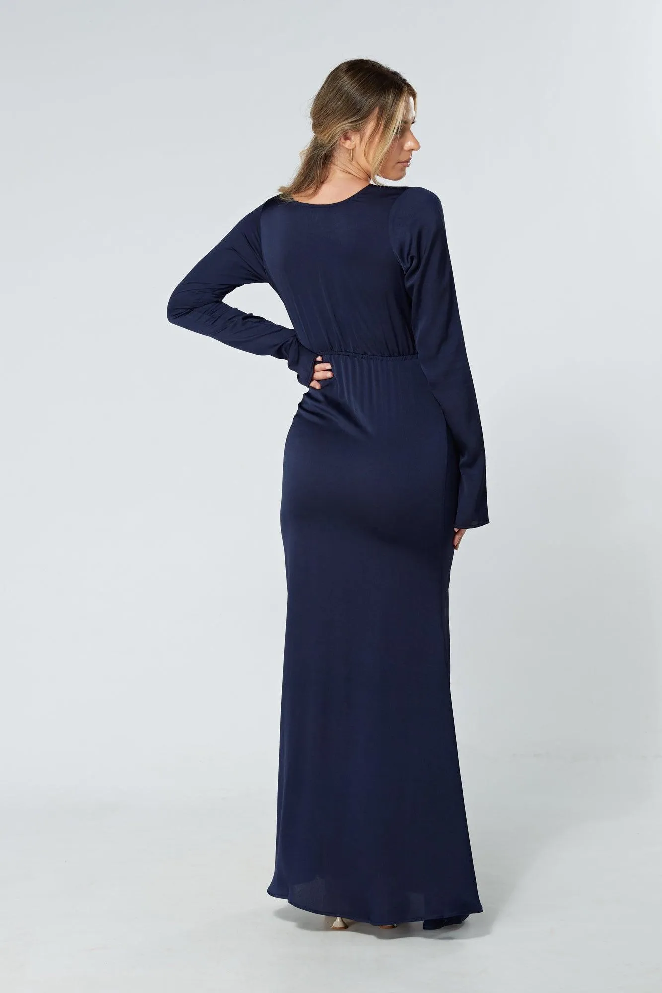 Alessandra Navy Satin-Feel Crepe Maxi Dress