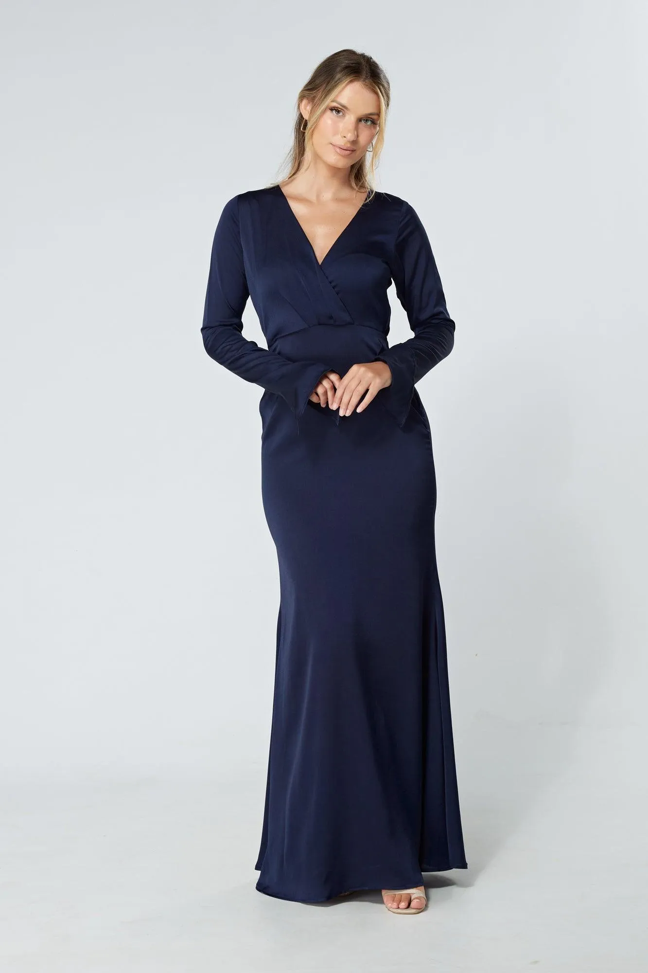 Alessandra Navy Satin-Feel Crepe Maxi Dress