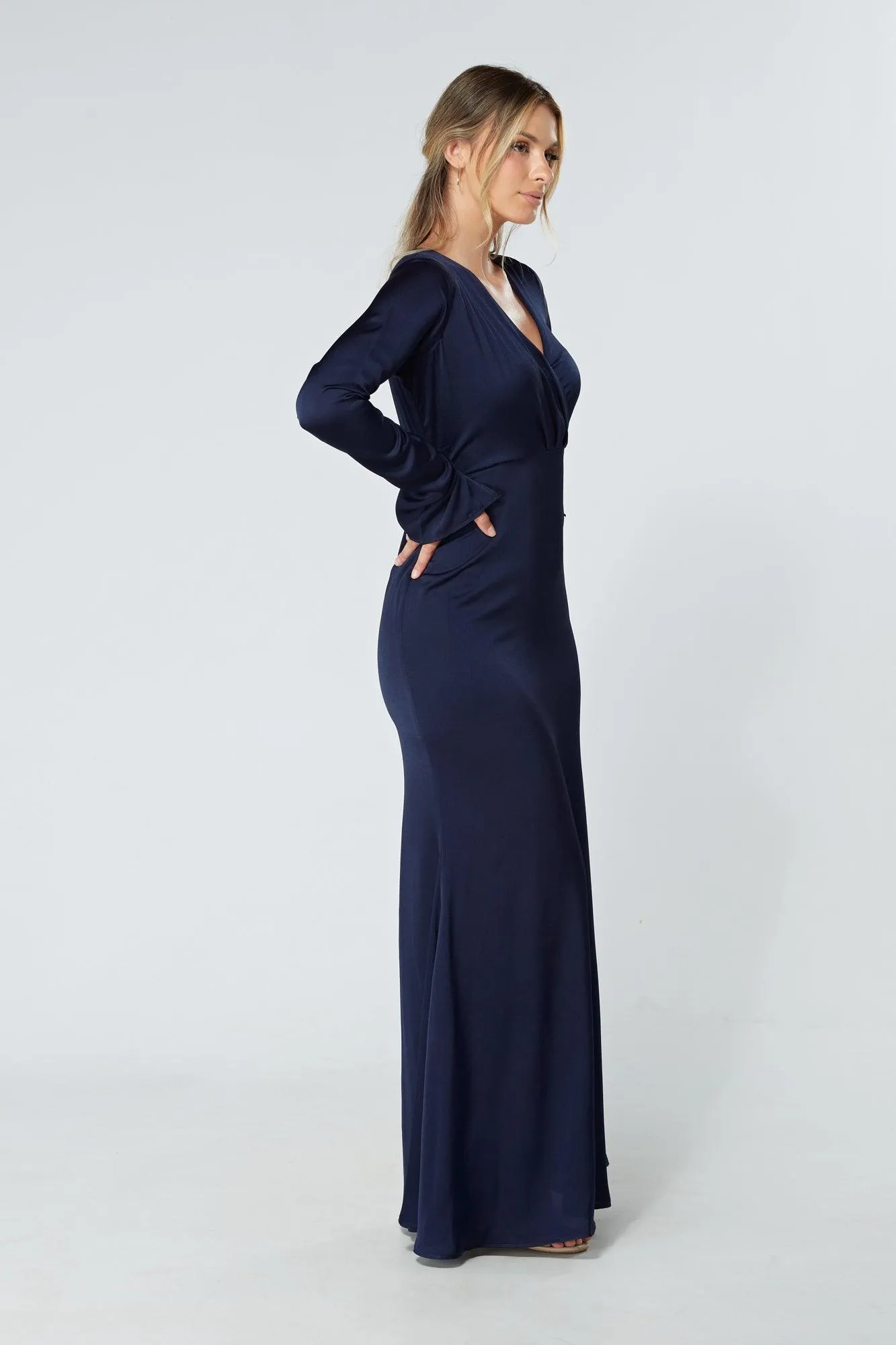 Alessandra Navy Satin-Feel Crepe Maxi Dress