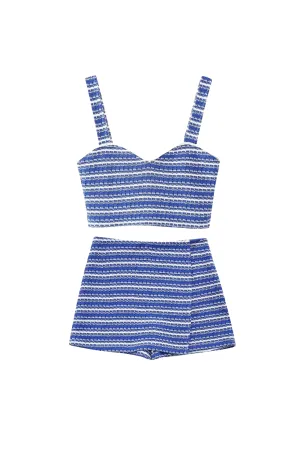 'Andrea' Knitted Striped Cropped Top & Shorts Set (Sold Separately)