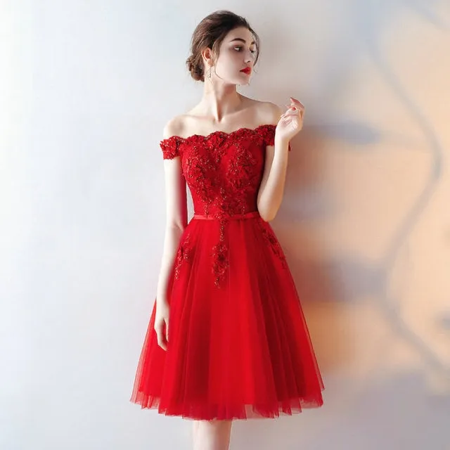 Appliques Beading Boat Neck Elegant Prom Dress