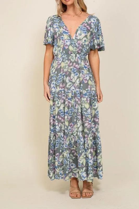 Arya Floral Maxi Dress Dark Blue And Lavender