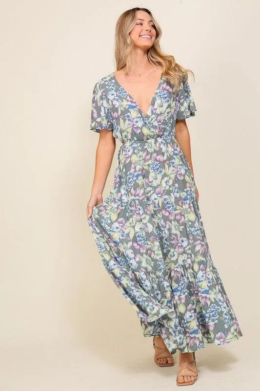 Arya Floral Maxi Dress Dark Blue And Lavender