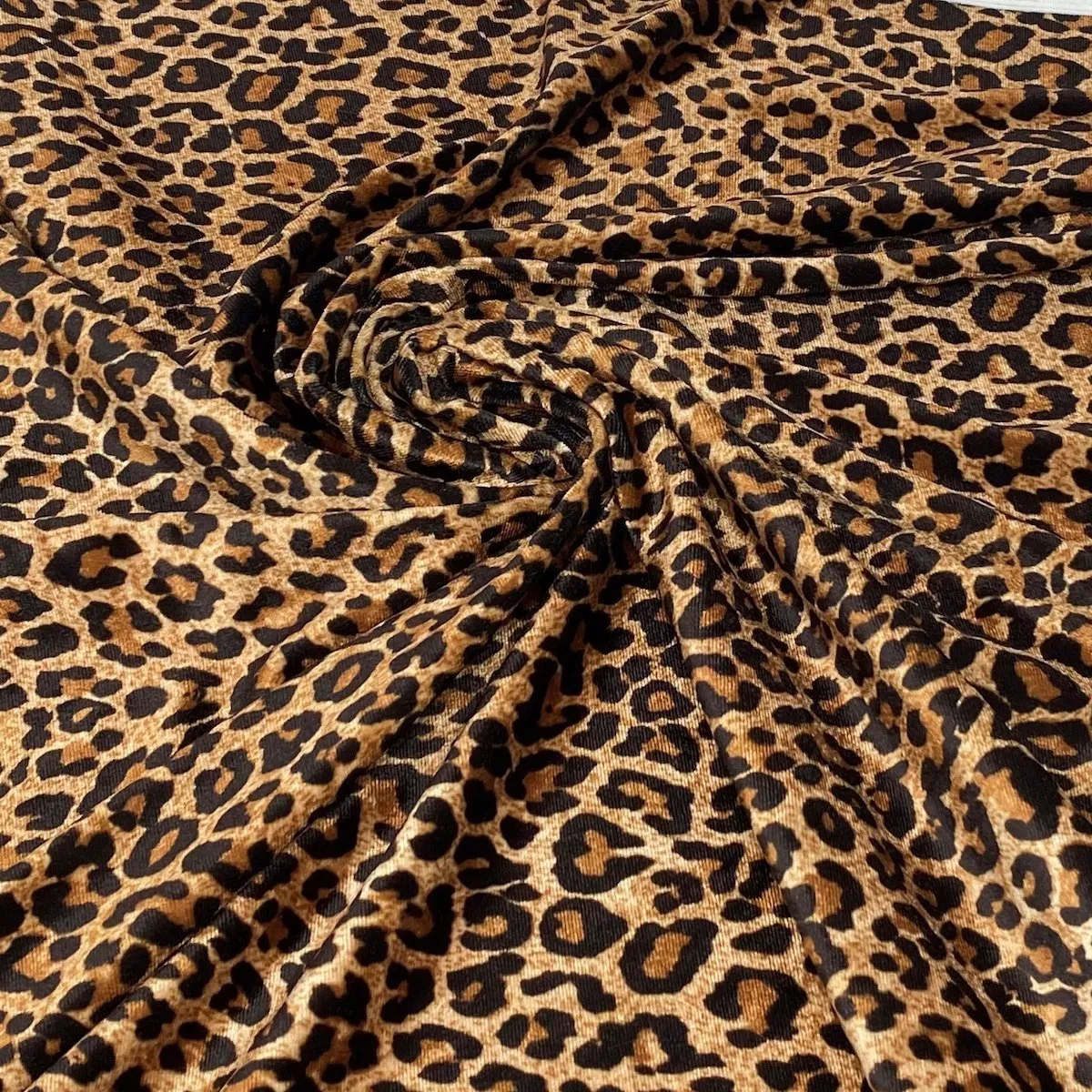 Baby Leopard Print Stretch Velvet Fabric