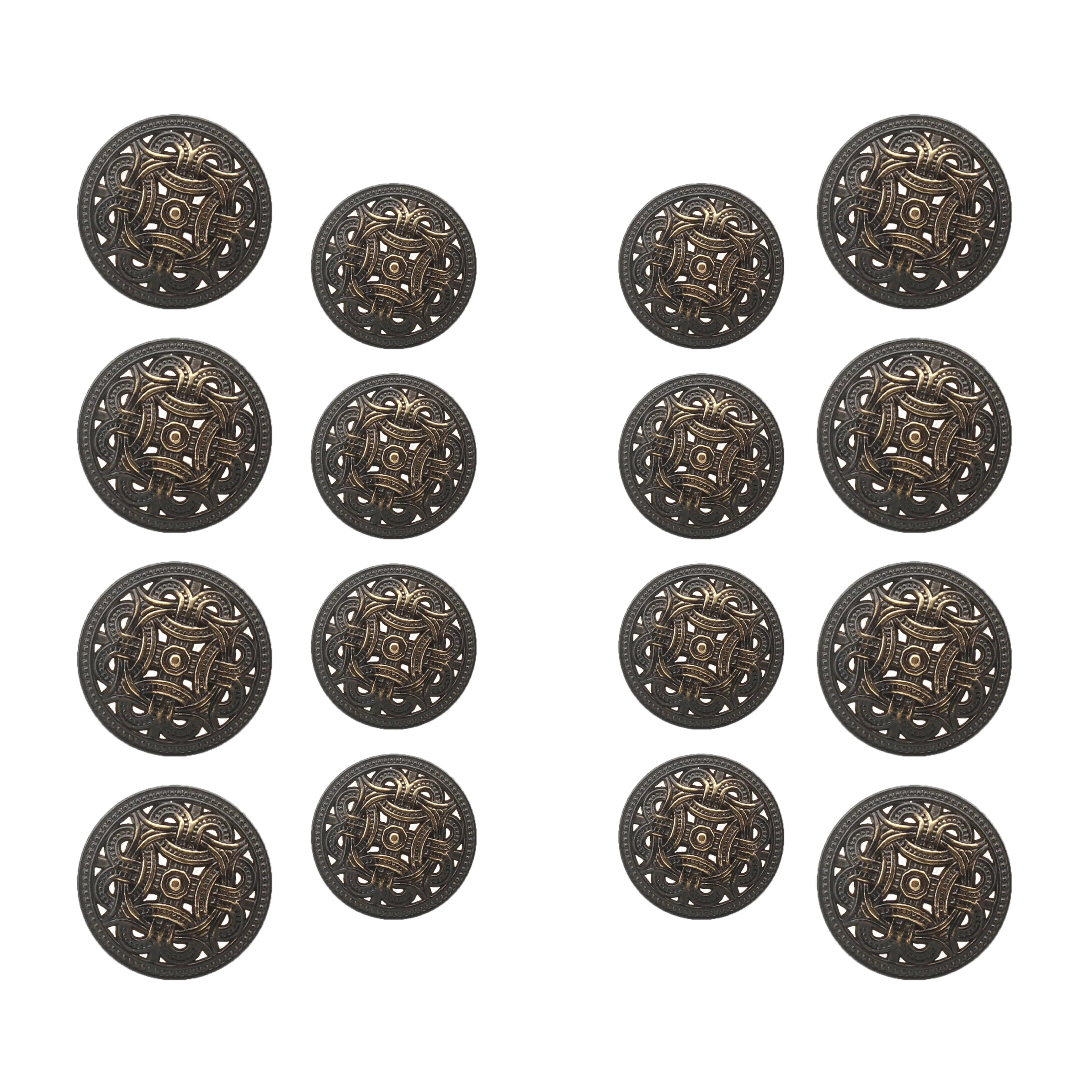 Baroque Design Embellished Metal Button( Pack of 8 Big   8 Small)