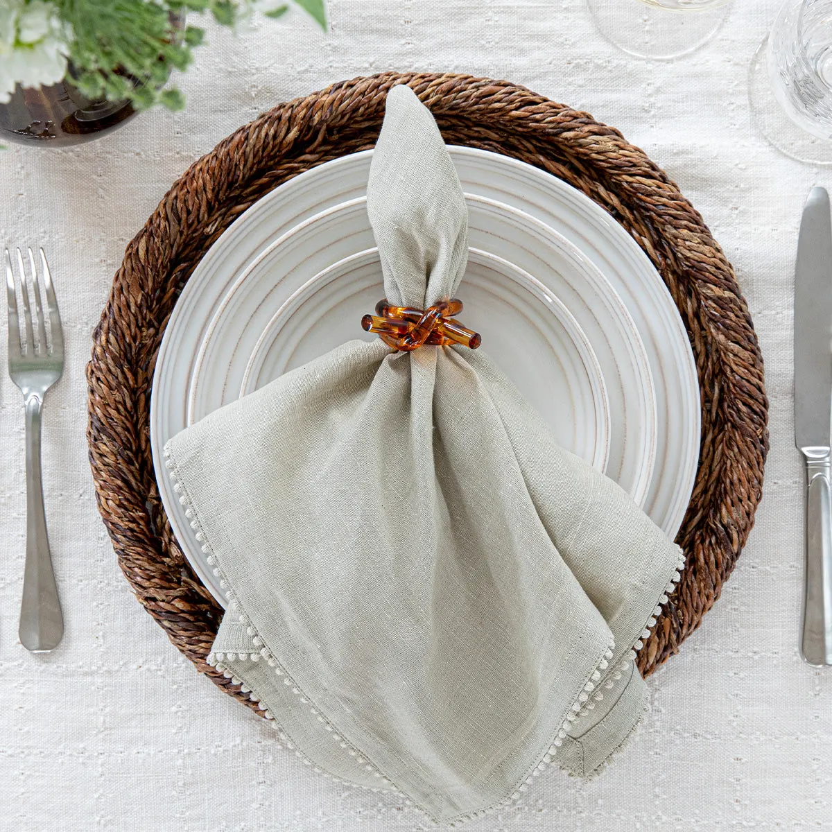 Berry Trim Napkin -Flax