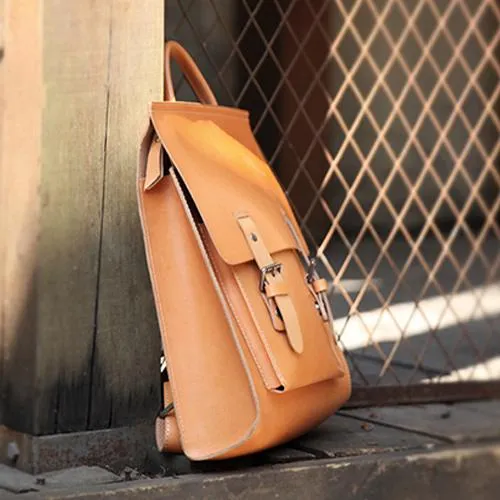 Best Handmade Tan Leather Womens Backpack Tan Womens Satchel School Backpacks