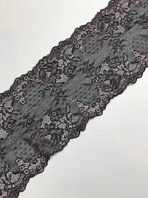 Black & Pink 6.25" Wide Stretch Lace