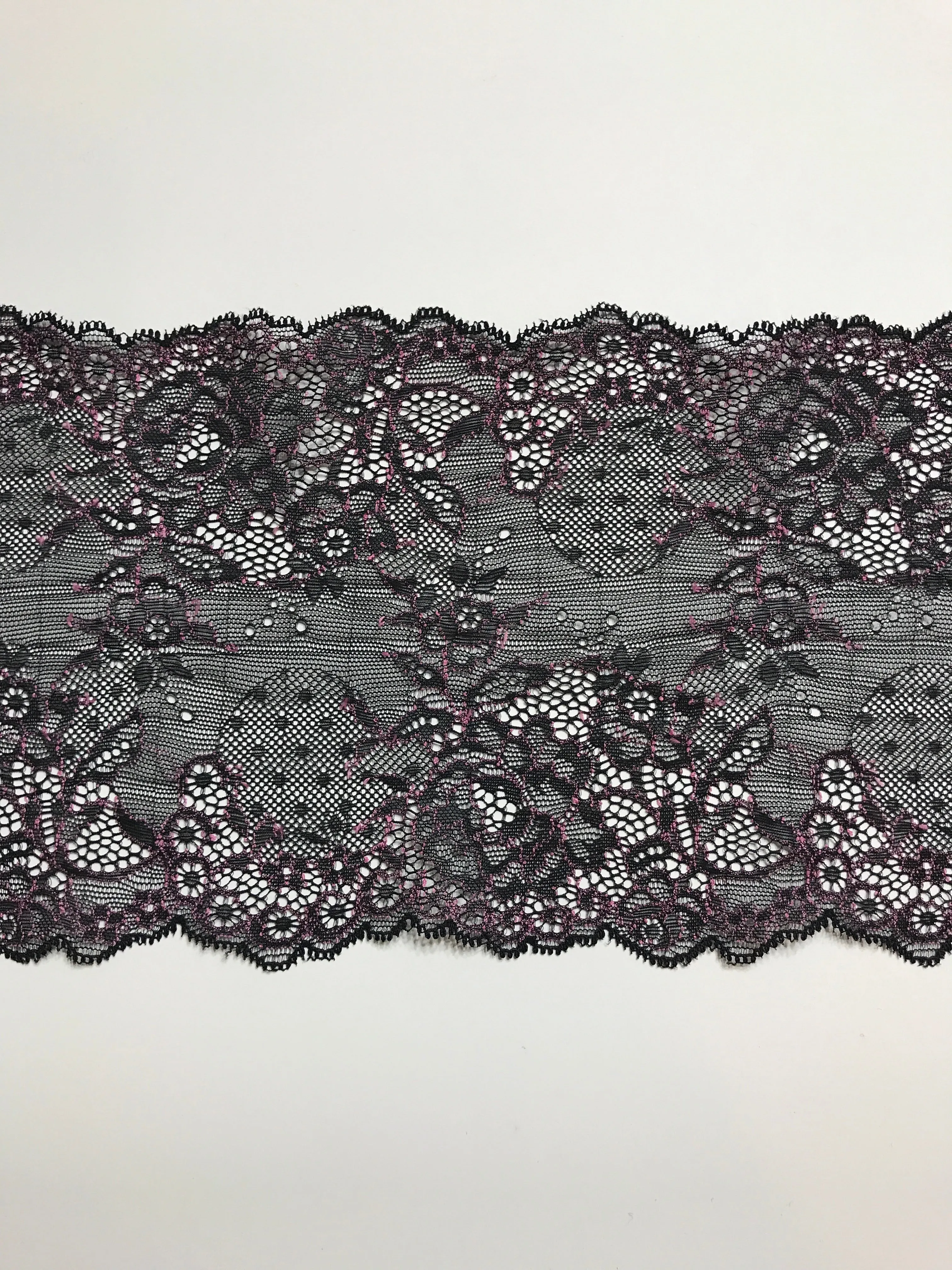 Black & Pink 6.25" Wide Stretch Lace