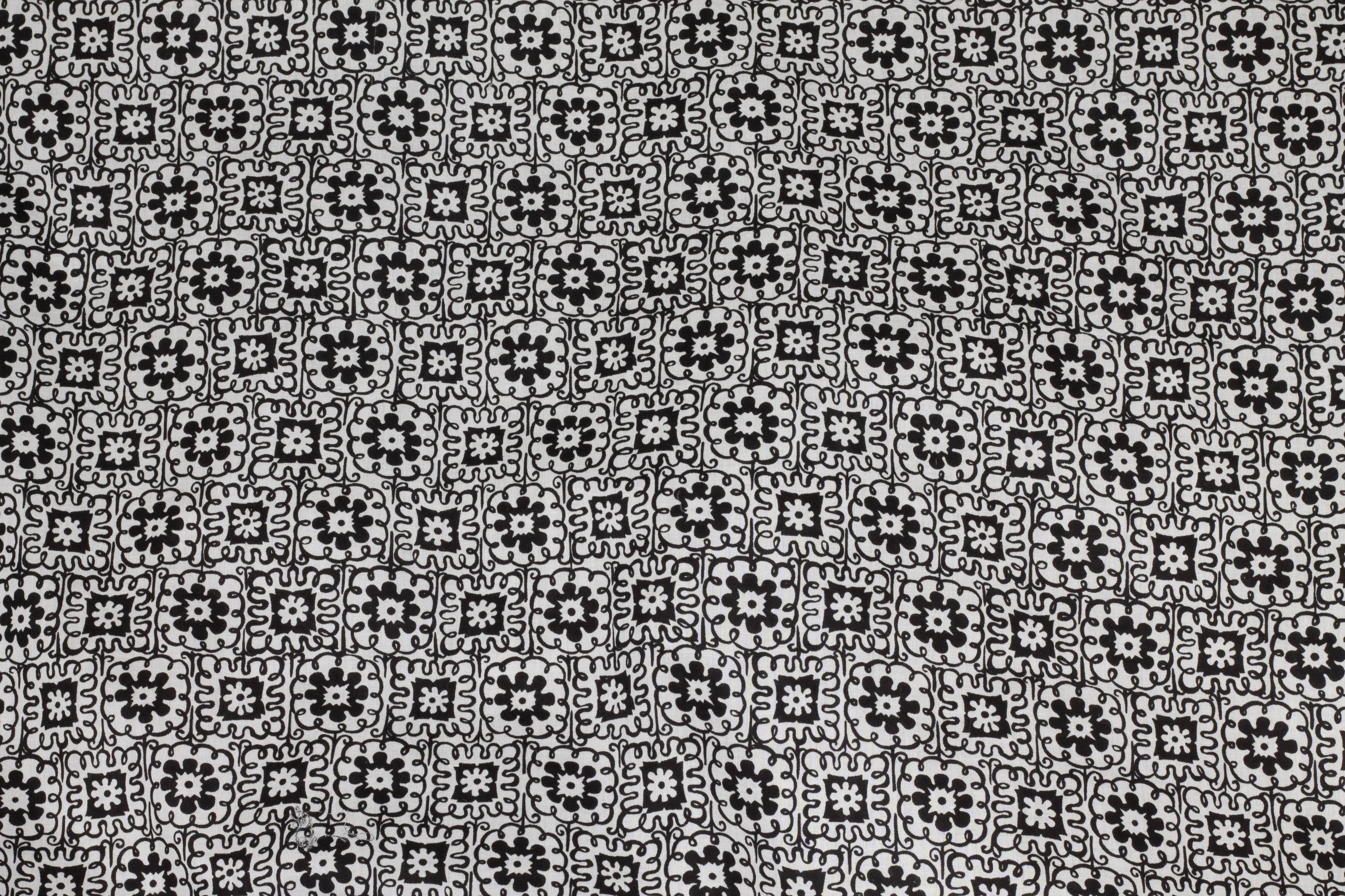 Black and White Floral Cotton Voile